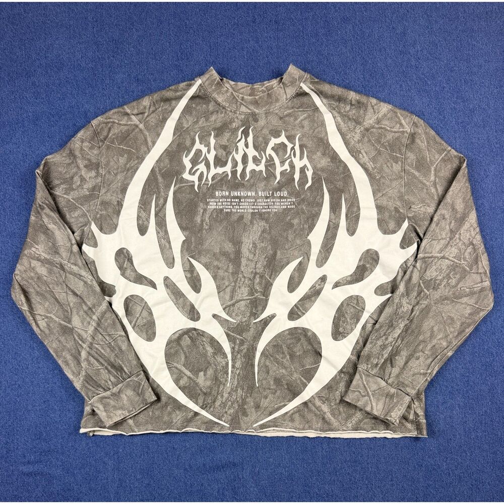 PacSun Gray/Camo Tribal Graphic Long Sleeve Shirt Y2K Grunge Men’s/unisex M